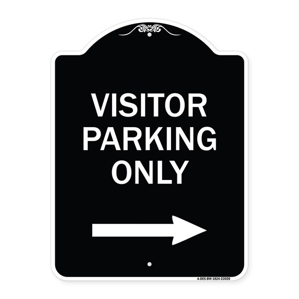 Reserved Parking Visitor Parking W/ Right Arrow Heavy-Gauge Aluminum Sign, 24" x 18", BW-1824-23020